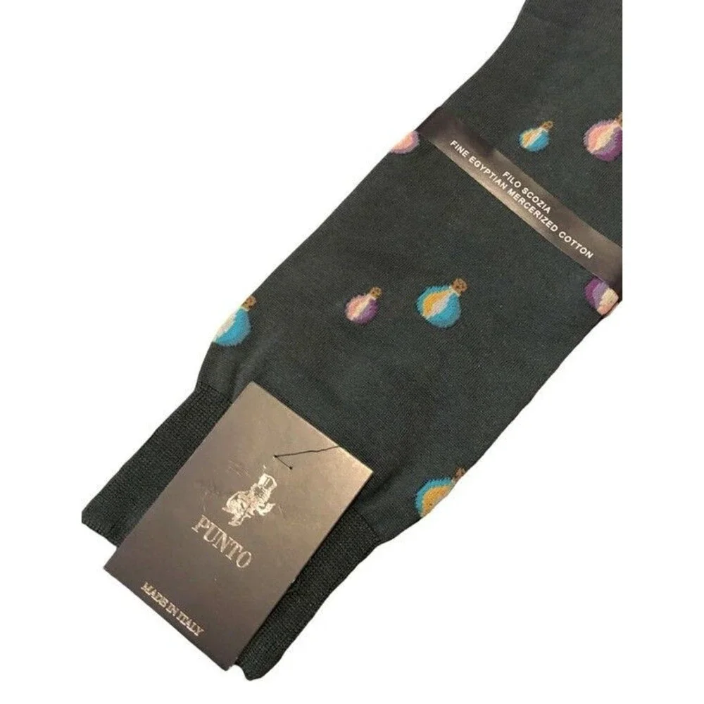 Punto Italian Mens Dress Socks Cotton Dark Green Hot Air Balloon Italy Sz 10-13